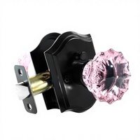 Poignées de porte en verre cristal Cylock, noir mat, forme rose, avec serrure à clé et fonction de confidentialité, style vintage antique pour chambre et salle de bain