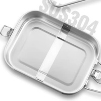 Boîte à lunch bento à 2 compartiments en acier inoxydable 304 avec séparateurs amovibles, couvercle anti-fuite, clips verrouillables, sans BPA, matériau de qualité alimentaire