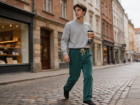 Pantalon décontracté en velours côtelé bleu sarcelle à taille élastique pour homme YILONG