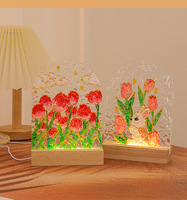 Lampe en acrylique DIY faite à la main, base en bois personnalisée, design de fleur 3D en forme de tulipe, source de lumière LED pour la décoration d'ambiance de table