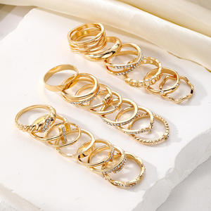 20ピースレトロラグジュアリースパイラルリングセットクロスラブダイヤモンドトレンディオールマッチメタル合金18KメッキカラーウェディングODMサプライ - Product Image 4