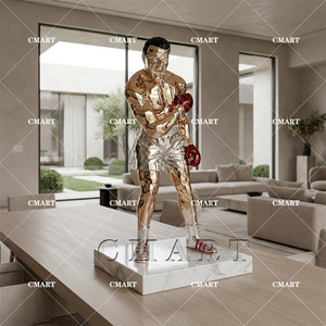 Grande statue de boxeur Ali en chrome sur mesure grandeur nature, sculpture d'athlètes en électroplaqué, art pop, ornements de sportifs célèbres - Product Image 2