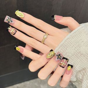 En gros, <span class=keywords><strong>Faux</strong></span> ongles à presser faits main Y2K, style French manucure œil de chat rose, motif fleur 3D, minimaliste et évasé, 10 pièces - Product Image 5