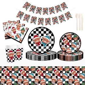 Platos y Vasos Desechables de Papel con Diseño a Cuadros Blancos y Negros de Vaca, Tema de la Amistad, para Fiestas de Cumpleaños, Marca DAMAI - Product Image 1