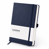 Carnet de notes professionnel OEM en cuir PU avec reliure cousue, sangle en PP, bleu foncé, couverture rigide, journal quotidien de haute qualité, directement de l'usine