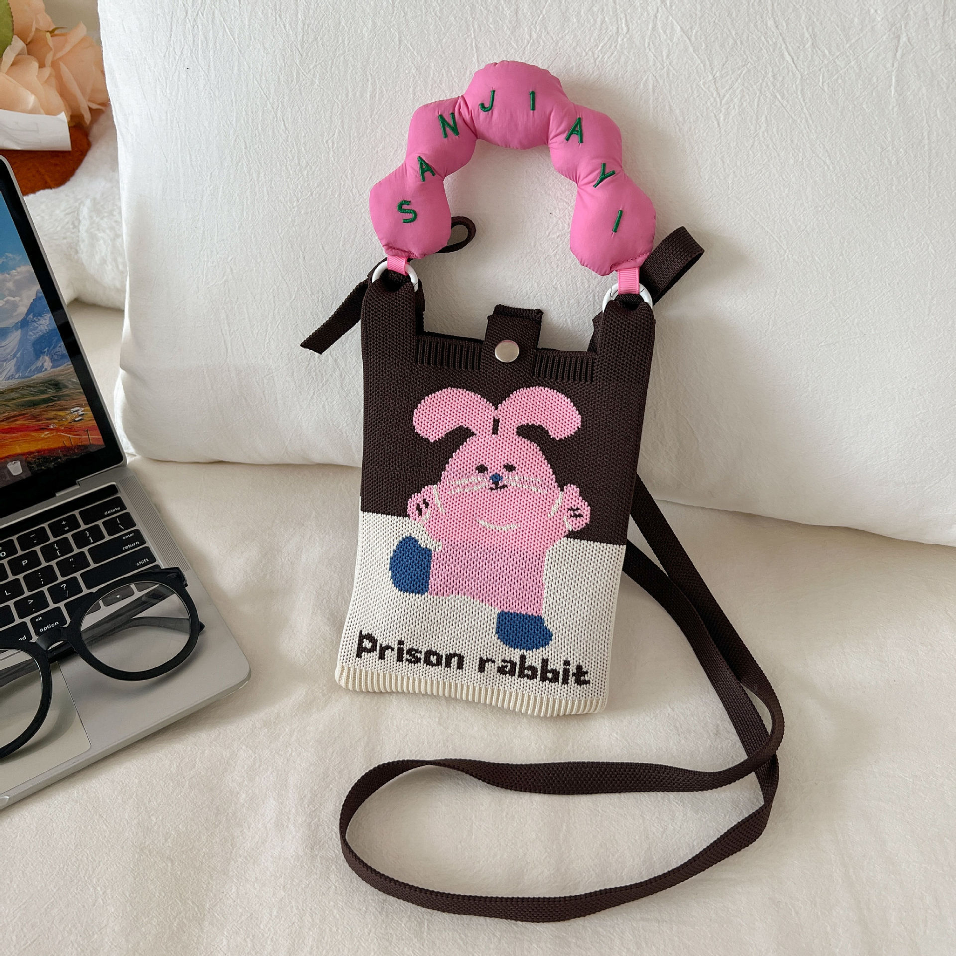 Sac pour téléphone portable rose lapin