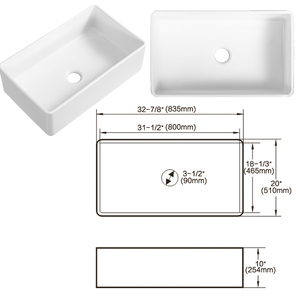 <span class=keywords><strong>Lavello</strong></span> da <span class=keywords><strong>cucina</strong></span> singolo quadrato in ceramica refrattaria, grande, nero/bianco, semi-incassato, per lavaggio verdure - Product Image 1