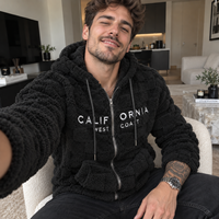Veste à capuche en molleton pour homme avec broderie OEM, fermeture éclair intégrale, texture douce, vêtement décontracté