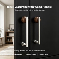 Poignée de meuble en bois de noyer, poignée de tiroir en acier inoxydable, quincaillerie de mobilier de style Mid-Century pour armoire et porte de placard