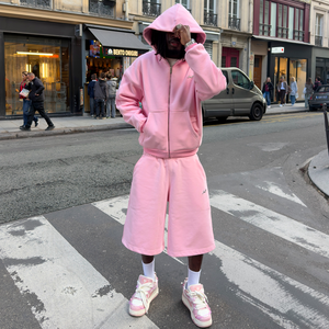 Ensembles pour hommes en gros – Nouveaux ensembles décontractés de haute qualité pour hommes – Ensemble personnalisé en coton 2 pièces : sweat à capuche zippé et <span class=keywords><strong>short</strong></span> - Product Image 1