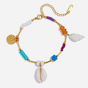 Ocean-inspired Gold <b>Bracelet</b> With Shell <b>Beads</b> And Colorful <b>Charms</b> For Women's Jewelry Gift - Product Image 1