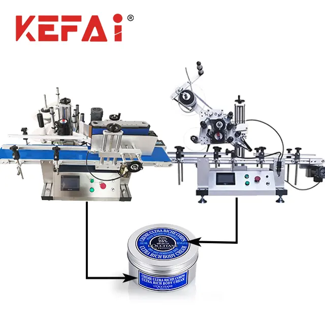 KEFAI 자동 데스크탑 라운드 플랫 병 측면 및 상단 표면 스티커 라벨기 중국산