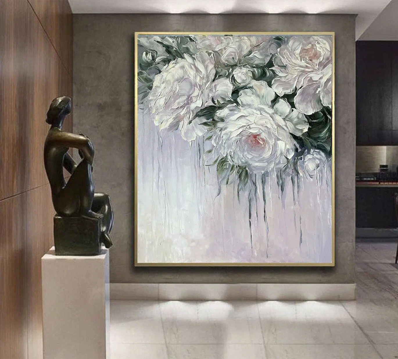 抽象的なバラの絵画額入りオリジナルの花の特大のキャンバス大きなモダンな壁の芸術現代的な装飾抽象的な油絵