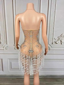 Body con Strass Argentati Scintillanti e Frange, Costume da Ballo Sexy Esotico in Spandex per Donne, Outfit da Nightclub per Cantanti e <span class=keywords><strong>Ballerine</strong></span> - Product Image 2