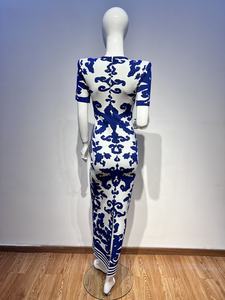 <span class=keywords><strong>Robe</strong></span> longue <span class=keywords><strong>moulante</strong></span> à manches courtes pour femme, imprimé bleu et blanc en porcelaine, élégante <span class=keywords><strong>robe</strong></span> <span class=keywords><strong>de</strong></span> <span class=keywords><strong>soirée</strong></span> pour célébrités - Product Image 4