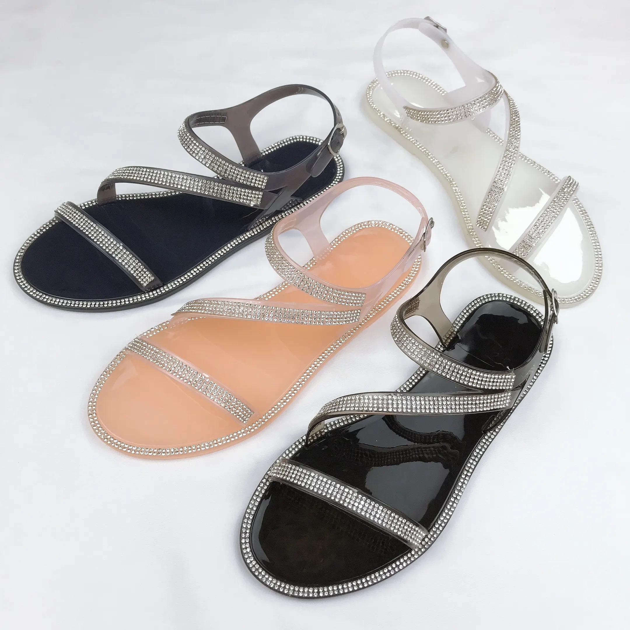 Hot sale lady plastic sadanls crystal jelly flat sandals for women