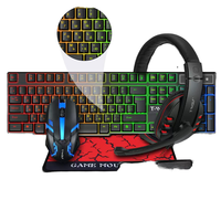 Clavier et souris de jeu RGB 4 en 1 avec rétroéclairage LED, interface USB et casque coloré pour les joueurs