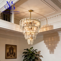 Lustre Rond en Verre Artistique Martelé Superposé Style Médiéval Français, Luxe Léger pour Villa, Salon et Hall à Plafond Haut