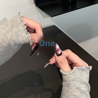 Lot de 10 faux ongles longs ovales en gel, peints à la main, effet AB irisé, réutilisables, style français, motif ciel étoilé de dessin animé