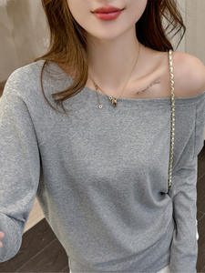 Automne à manches longues <span class=keywords><strong>Chic</strong></span> pulls chemises femmes élégant Slim Fit Blouse décontractée femmes mode solide col oblique chemise - Product Image 2