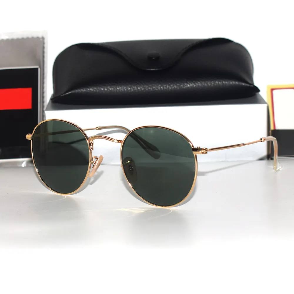 3447 Sunglasses Men Women Luxury Brand designer Top Quality Glass Lens Round Metal Sun Glasses Fashion Sunglasses with Case