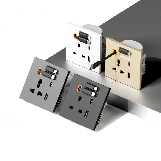 KSQ 20W Fast Charging Universal Type-C USB Wall Socket Retractable Charging Cable PC Modern Design House Switches Sockets 2
