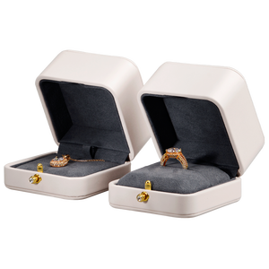 FANXI Custom Logo Ring <b>Box</b> <b>White</b> PU Leather Microfiber Storage Jewelry <b>Box</b> Packing <b>Box</b> - Product Image 1