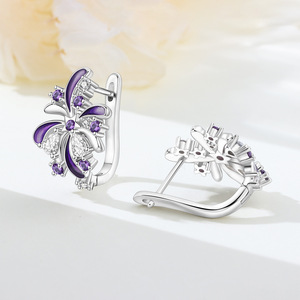 Boucles d'oreilles en laiton blanc et zircon violet, motif feu d'artifice, thème jardin, très vendues, exclusivement pour femmes - Product Image 5