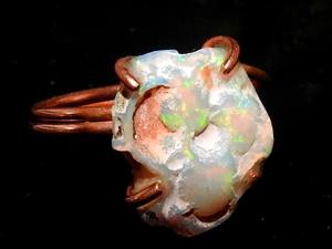 Australian Natural Opal Gemstone Ring with Copper Wire Wrapping Casual/Sporty Style Rough Shape Daily Wear <b>Wedding</b> One of Kind - Product Image 5