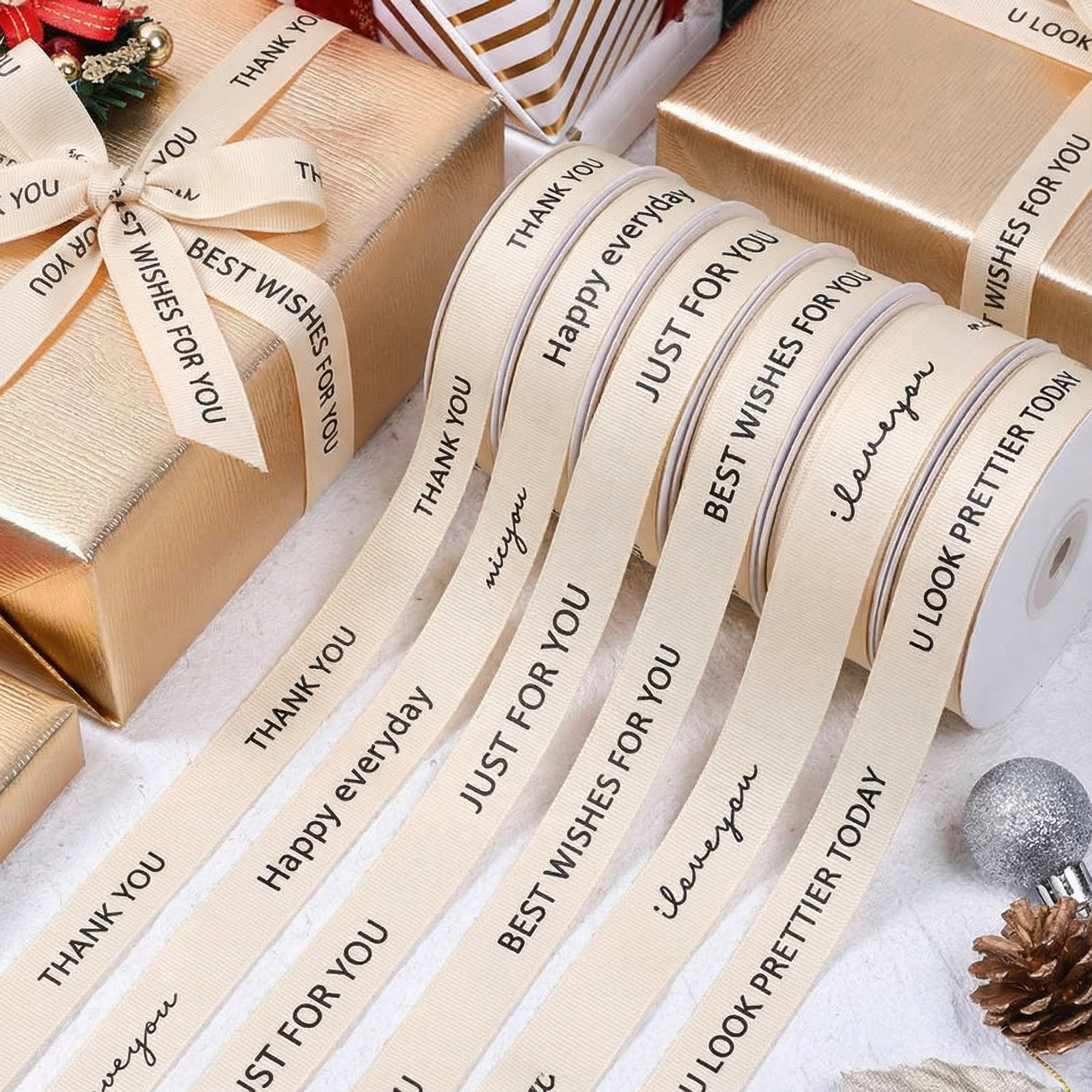 High Quality Luxury Printed Grosgrain Ribbon Roll Customized Logo Gift Wrapping Bows Decorative Gold Stamping Satin Ribbons