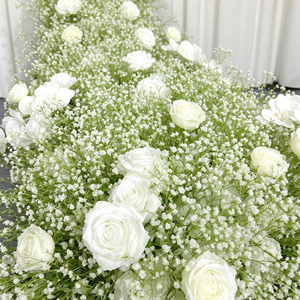 Camino de Flores Artificiales, Rosas Blancas y Paniculata, Decoración Clásica para Bodas, Hecho a Mano con Poliéster, Alta Simulación - Product Image 4