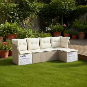 Set Divano da Giardino Rada in Polyrattan Beige, 4 Posti, Arredamento da Esterno Resistente alle Intemperie, Design Contemporaneo - Product Image 2