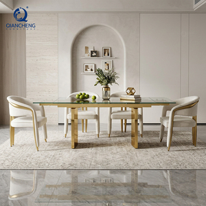 Mesa <span class=keywords><strong>de</strong></span> Comedor Extensible <span class=keywords><strong>de</strong></span> Vidrio Templado Transparente Moderno con Acabado Dorado <span class=keywords><strong>de</strong></span> Acero Inoxidable para <span class=keywords><strong>Muebles</strong></span> <span class=keywords><strong>de</strong></span> Hogar, Venta al Por Mayor <span class=keywords><strong>de</strong></span> Fábrica - Product Image 2