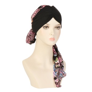 Nouveau turban pré-noué <span class=keywords><strong>pour</strong></span> femmes, imprimé floral, hijab musulman, chapeau de chimiothérapie contre le cancer, couvre-cheveux, foulard <span class=keywords><strong>pour</strong></span> perte de cheveux, bandeau extensible - Product Image 3