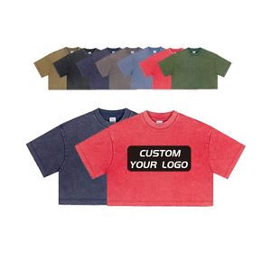 Camiseta Corta Casual Sexy de Algodón 100% Personalizada para Mujer, Estilo Streetwear, con Lavado Ácido, Bordado y Estampado, Vintage de Verano - Product Image 1