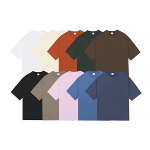 <span class=keywords><strong>T</strong></span>-<span class=keywords><strong>shirt</strong></span> d'é<span class=keywords><strong>t</strong></span>é pour <span class=keywords><strong>homme</strong></span> en coton tricoté 100% teint en fil, col rond, manches courtes, coupe ample, couleur unie, style streetwear, 280G - Product Image 2