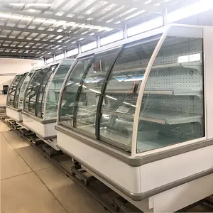 वाणिज्यिक मांस रेफ्रिजरेटर शोकेस घुमावदार स्लाइडिंग ग्लास दरवाजा डिस्प्ले फ्रिज