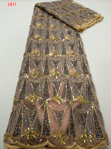 3811 blu Navy paillettes africano maglia Tulle tessuto di pizzo più recente Tulle francese lacci per il pizzo nigeriano per le donne abiti da festa cucire - Product Image 3