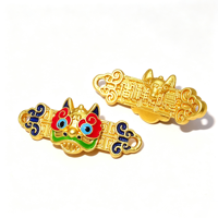 Barre d'espacement en alliage de zinc plaqué or 18 carats, motif Danse du Lion Fu émaillé, style chinois vintage, breloque DIY pour la fabrication de bijoux unisexe