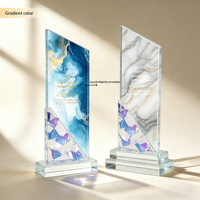 Trophée en cristal personnalisé avec motif, impression UV, pour souvenir d'entreprise, trophée en cristal bleu, vente en gros