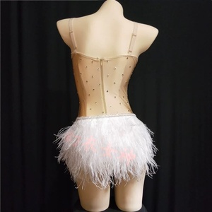 Conjunto de Disfraz Sexy y Lindo para Bailarina Latina de Club Nocturno, con Plumas, Diamantes de Imitación, Abertura Alta, Elástico, para Actuaciones en Escenario - Product Image 4