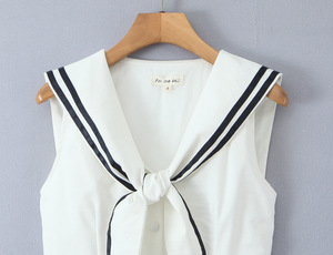 Vestido Camisero Largo Retro 2026 con Cuello Marinero y Botones para Mujer, OEM/ODM por Fábrica de Ropa China, Vestido Vintage Blanco - Product Image 6