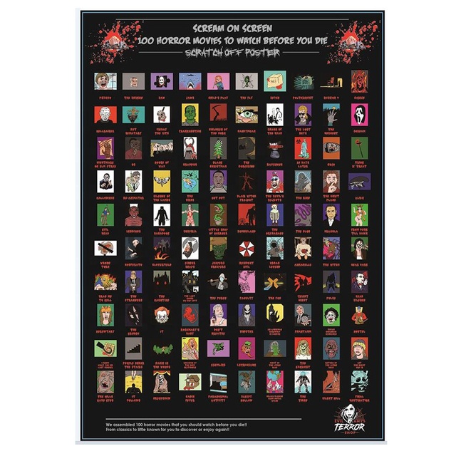 OEM Top 100 Horror Movie Scratch Off Poster Gifts for Horror Movie Fans