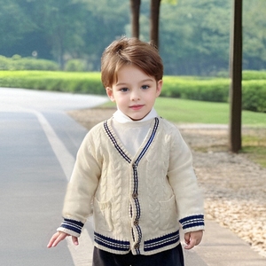 <span class=keywords><strong>Cardigan</strong></span> à col en V à simple boutonnage de couleur unie pour garçons Nouveaux vêtements pour enfants pour le printemps et l'automne Pull blazer élégant - Product Image 5