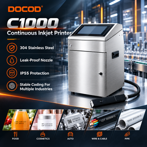 เครื่องพิมพ์อิงค์เจ็ทต่อเนื่อง DOCOD C1000 CIJ สำหรับพิมพ์วันที่แบบปรับเปลี่ยนได้ บาร์โค้ด QR โค้ด บนสายไฟ ท่อ สายเคเบิล บรรจุภัณฑ์พลาสติก และกล่องกระดาษ - Product Image 1