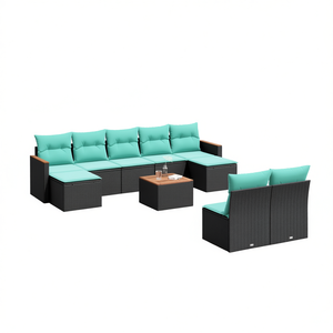 Set di Divani da Esterno in Polyrattan Nero Moderno con Cuscini, Arredamento per 10 Persone, Design Contemporaneo - Product Image 1