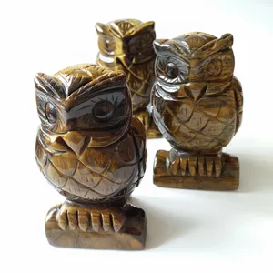 Pierres précieuses naturelles en œil de tigre, sculpture de hibou, lapis lazuli, formes d'animaux, figurines et oiseaux, artisanat, fait à la main, 15 cm