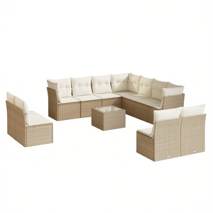 Conjunto de Sofá de Jardín de Ratán Beige con Reposabrazos Ajustables, Muebles de Exterior de 6 Plazas, Diseño Contemporáneo - Product Image 1