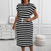 Robe rayée à manches chauve-souris et cordon de serrage grande taille pour femme, style euro-américain, pour le marché transfrontalier - Site indépendant AliExpress