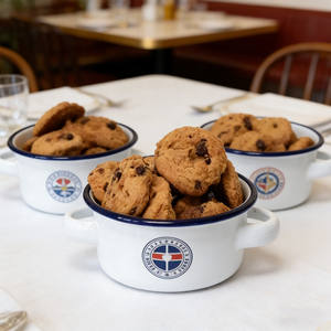 Bol à soupe, à fruits ou à bonbons <span class=keywords><strong>en</strong></span> émail, de petite taille, avec deux poignées, imprimé avec un logo personnalisé, fournisseur chinois OEM, 8 cm x 11 cm - Product Image 1